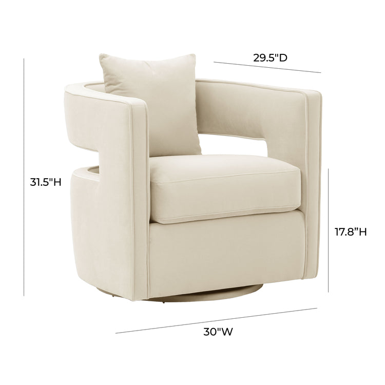 Silla de terciopelo crema giratoria Pelage dimensiones.