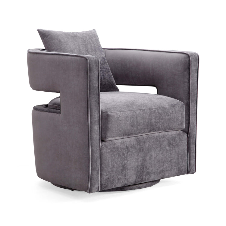 Silla de terciopelo gris giratoria Pelage.