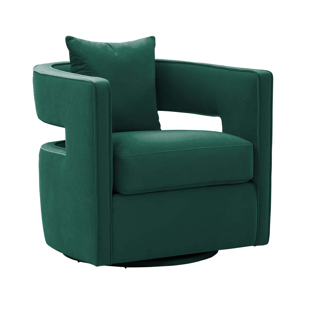Silla de terciopelo verde bosque giratoria Pelage.