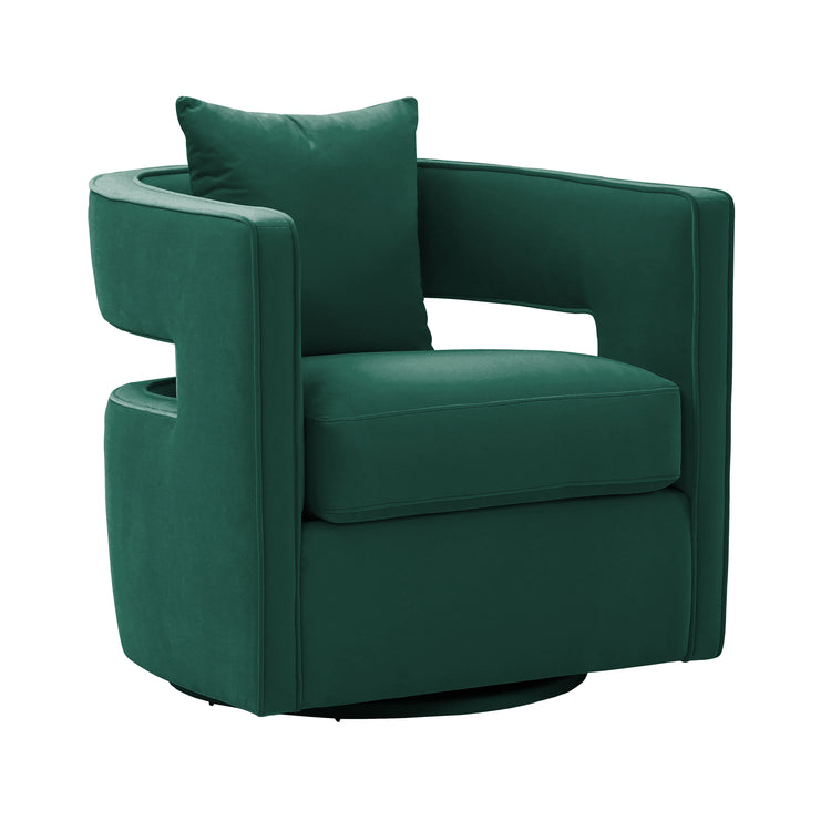 Silla de terciopelo verde bosque giratoria Pelage.