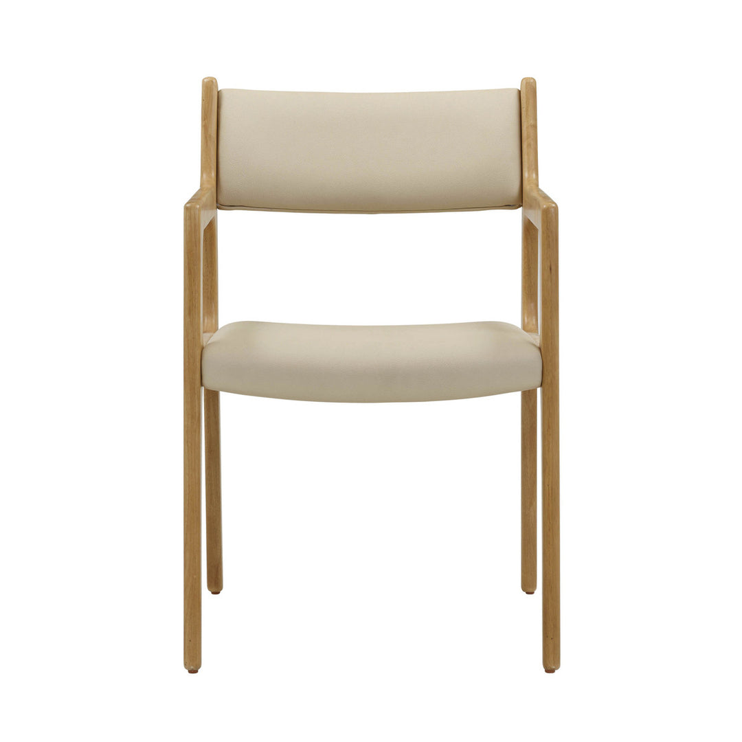 Silla de terciopelo y piel vegana crema Lionel de frente.