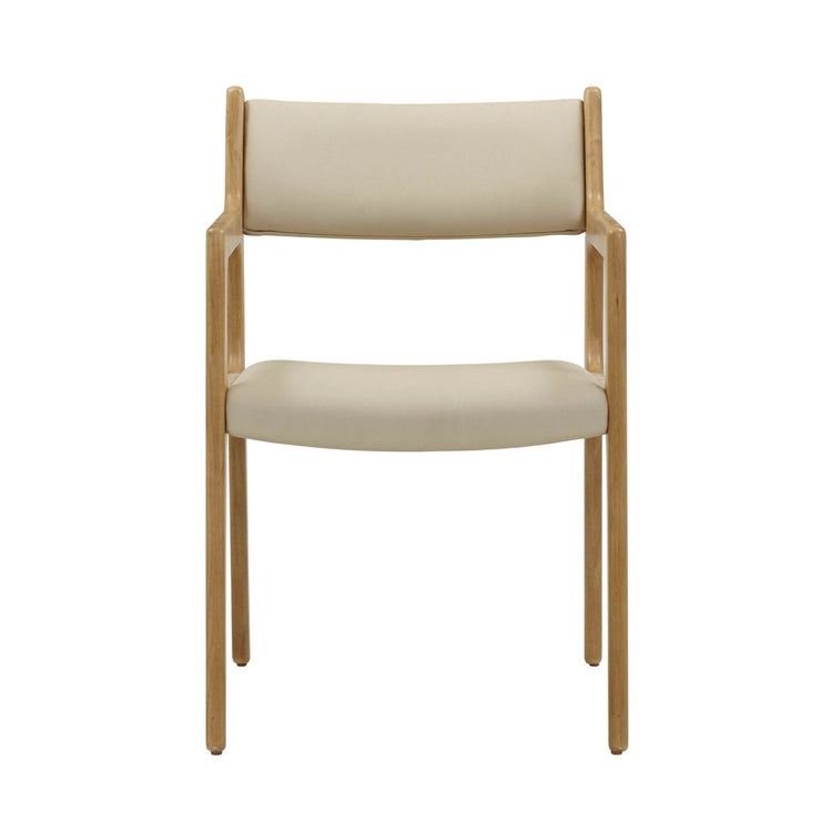 Silla de terciopelo y piel vegana crema Lionel de frente.