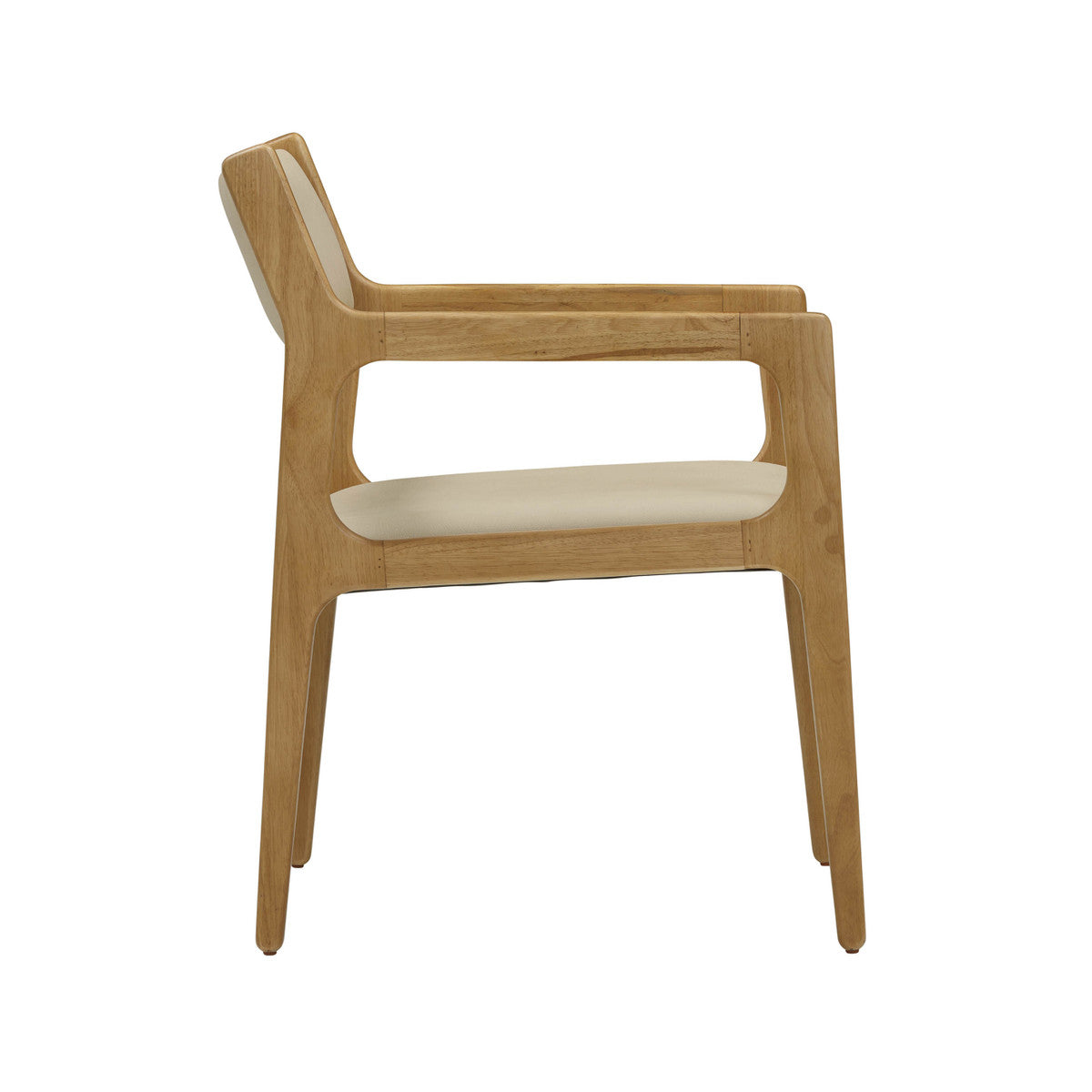 Silla de terciopelo y piel vegana crema Lionel de lado.