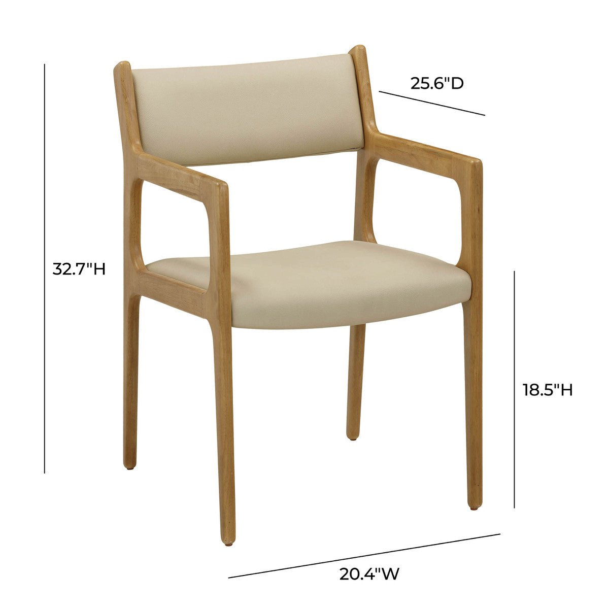 Silla de terciopelo y piel vegana crema Lionel dimensiones.