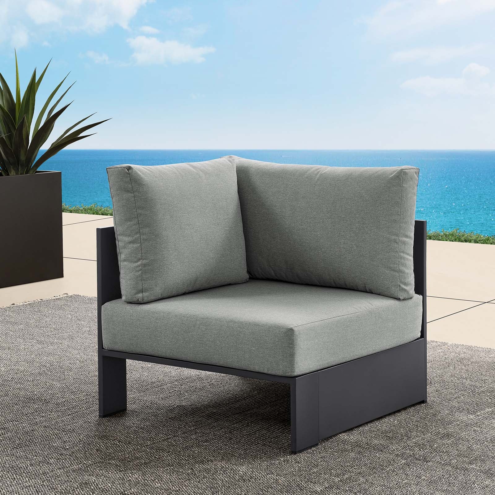 Silla esquinera gris para exteriores de aluminio Neuba - Modular en el exterior.