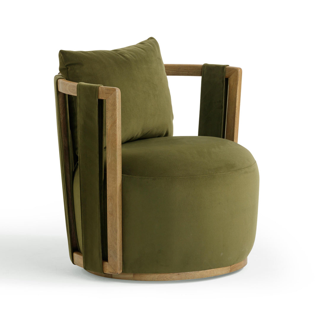 Silla giratoria Tess color terciopelo verde.