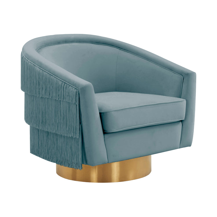Silla giratoria de terciopelo color piedra azul Alcee.