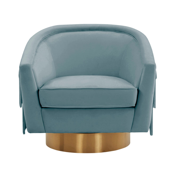 Silla giratoria de terciopelo color piedra azul Alcee de frente.