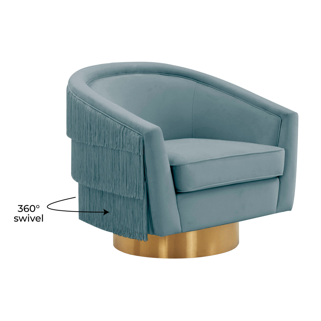 Silla giratoria de terciopelo color piedra azul giratorio 360°.