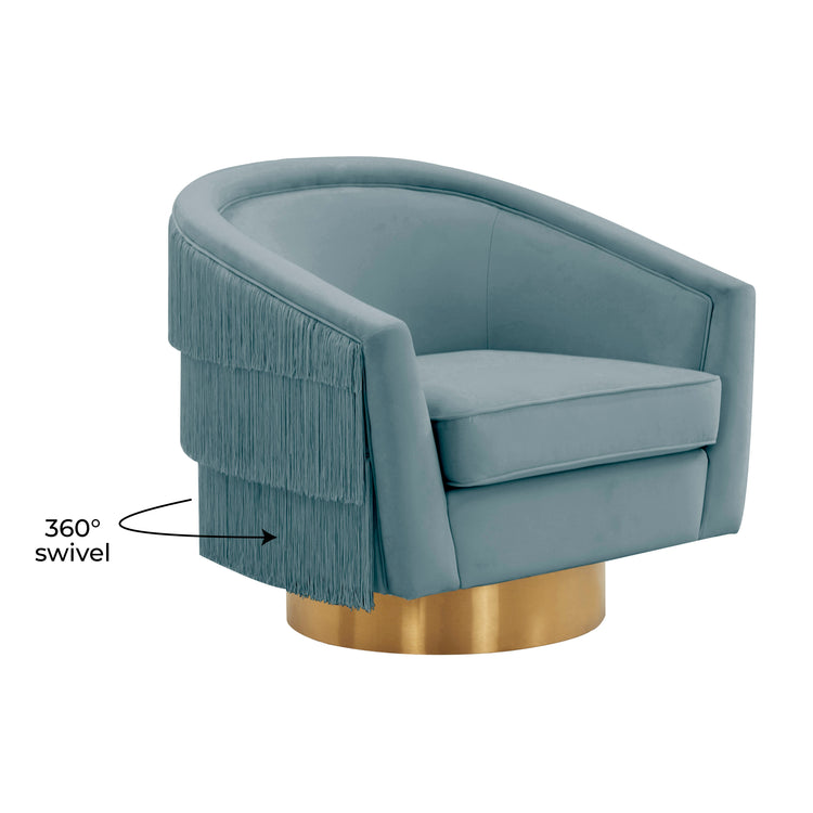 Silla giratoria de terciopelo color piedra azul giratorio 360°.