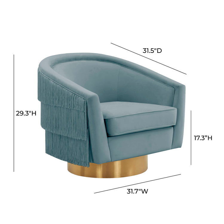 Silla giratoria de terciopelo color piedra azul dimenisones.