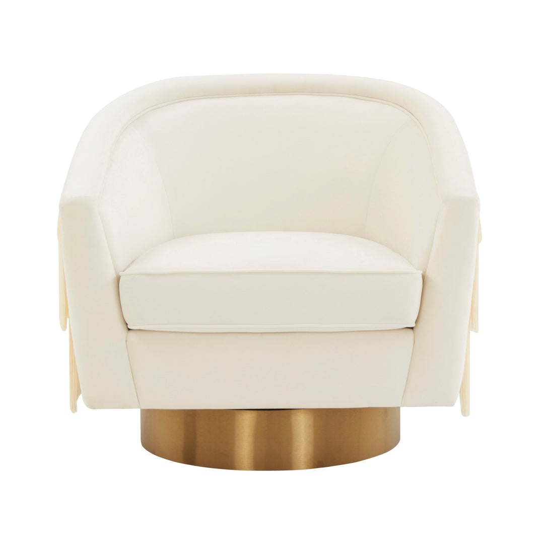 Silla giratoria de terciopelo crema Alcee de frente.