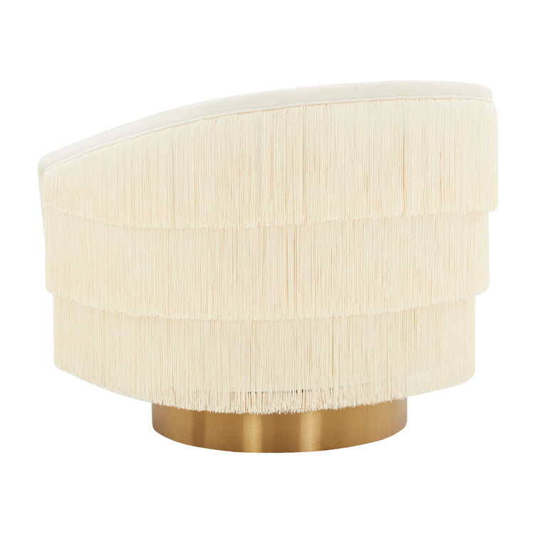 Silla giratoria de terciopelo crema Alcee de espaldas.
