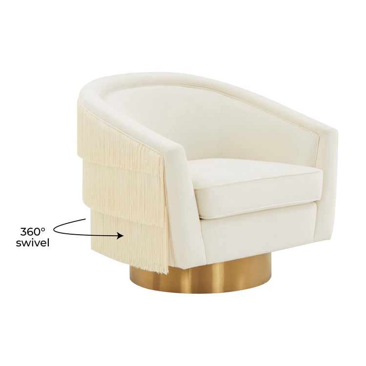 Silla giratoria de terciopelo crema Alcee 360°.