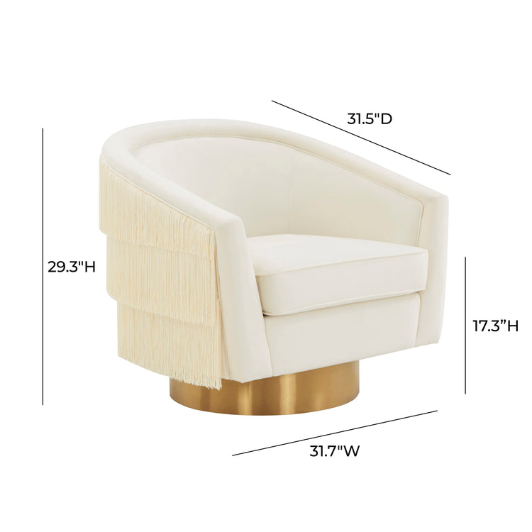 Silla giratoria de terciopelo crema Alcee dimensiones.