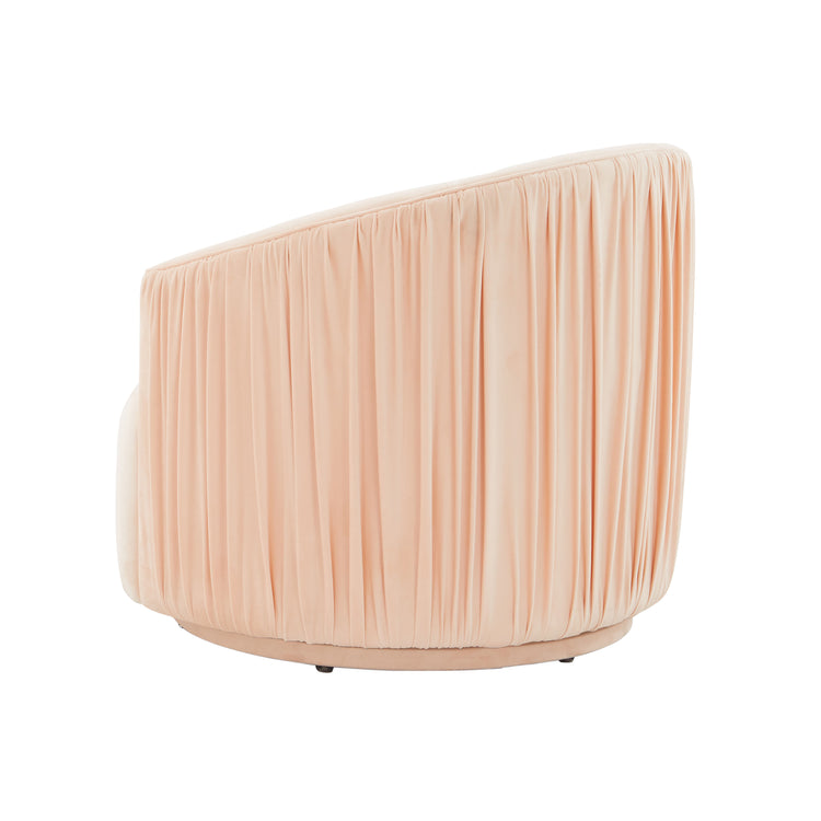 Silla giratoria de terciopelo durazno Helicia de espaldas.