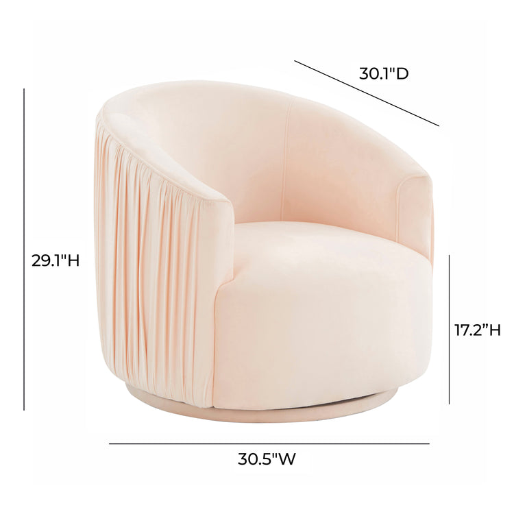 Silla giratoria de terciopelo durazno Helicia dimensiones.