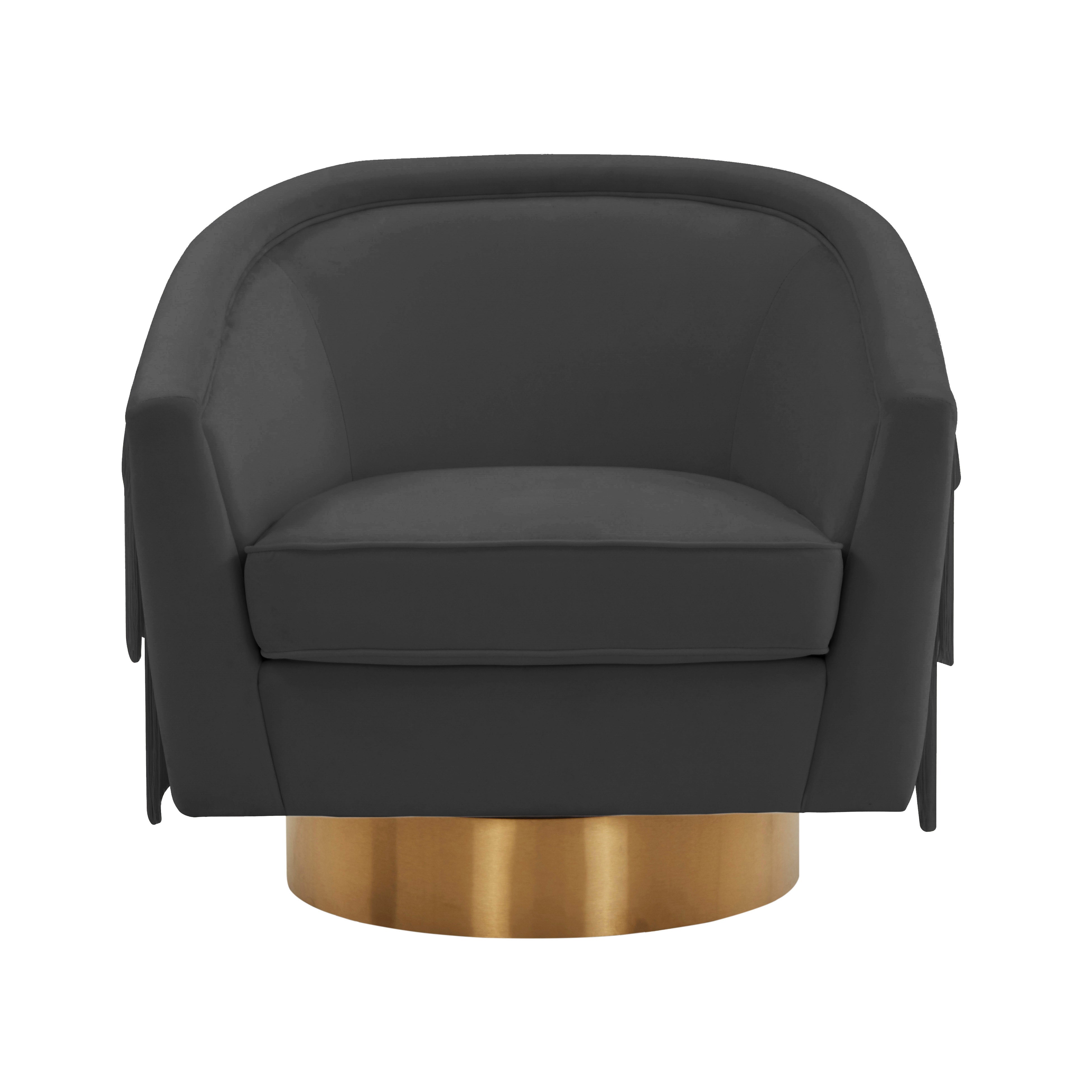 Silla giratoria de terciopelo negro Alcee de frente.