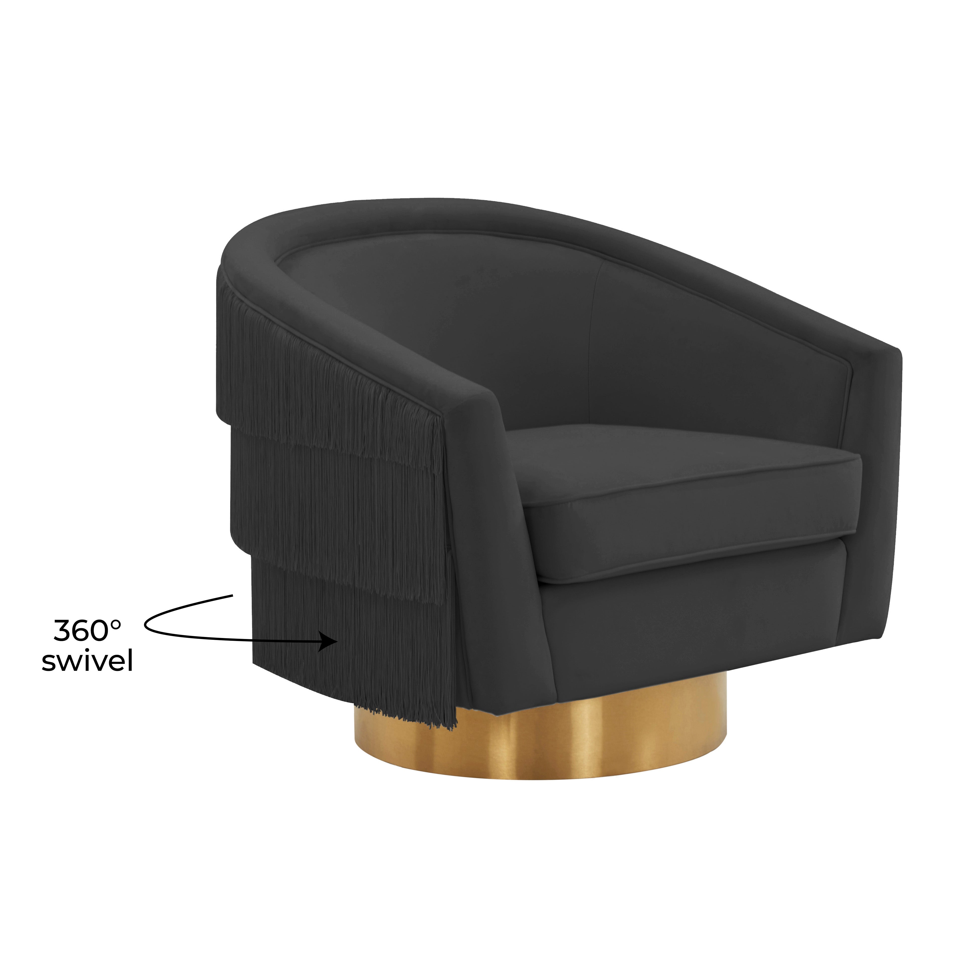 Silla giratoria de terciopelo negro Alcee giratorio 360°.