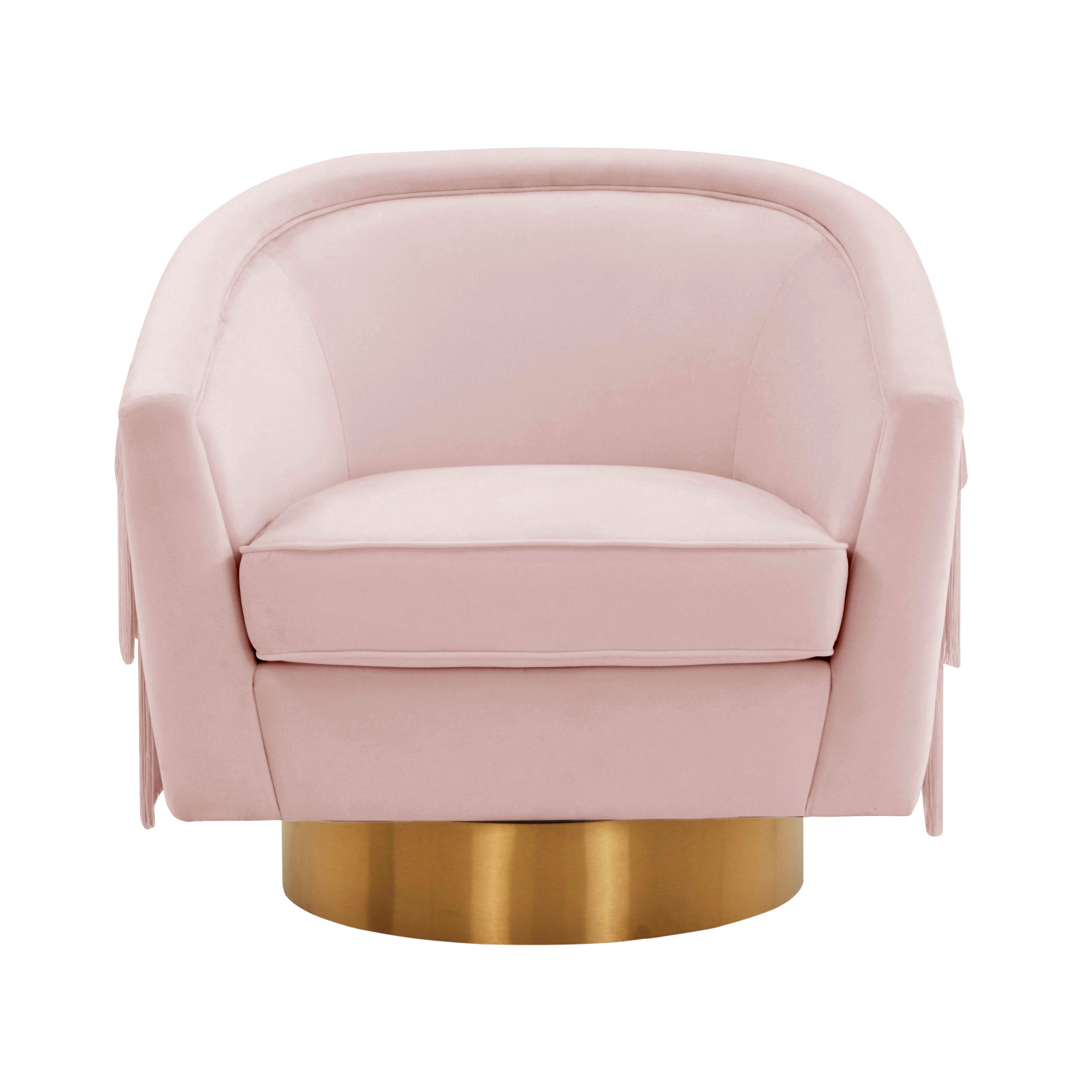 Silla giratoria de terciopelo rosa Alcee de frente.