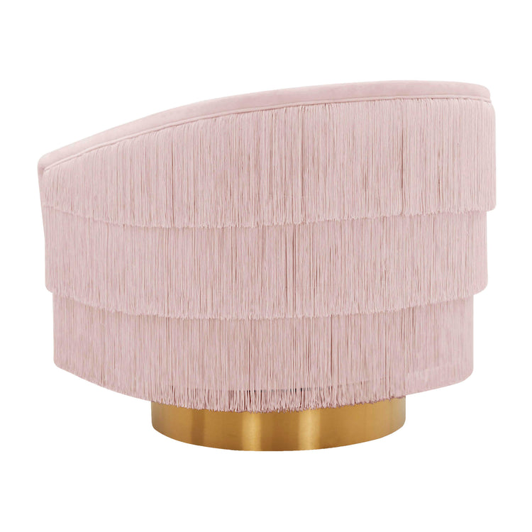 Silla giratoria de terciopelo rosa Alcee de espaldas.