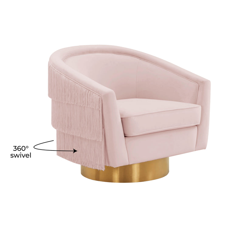 Silla giratoria de terciopelo rosa Alcee 360°.