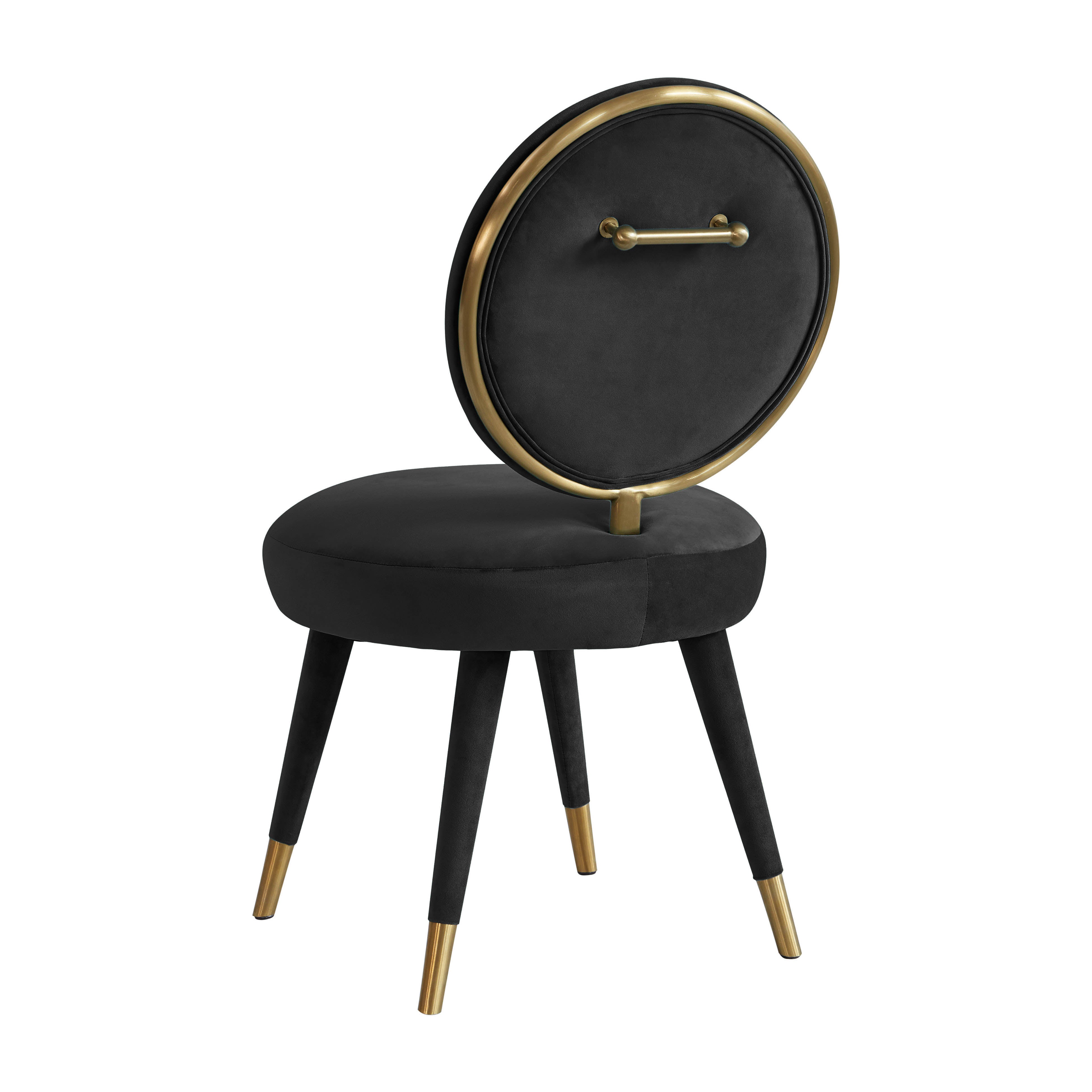 Silla mecedora de terciopelo negro Ellyn de espaldas.