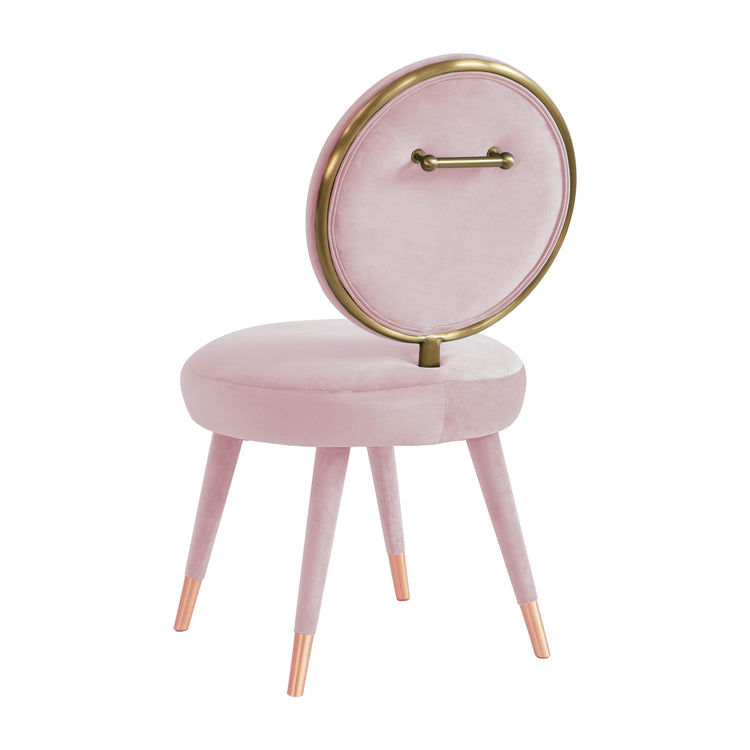 Silla mecedora de terciopelo rosa chicle Ellyn de espaldas.