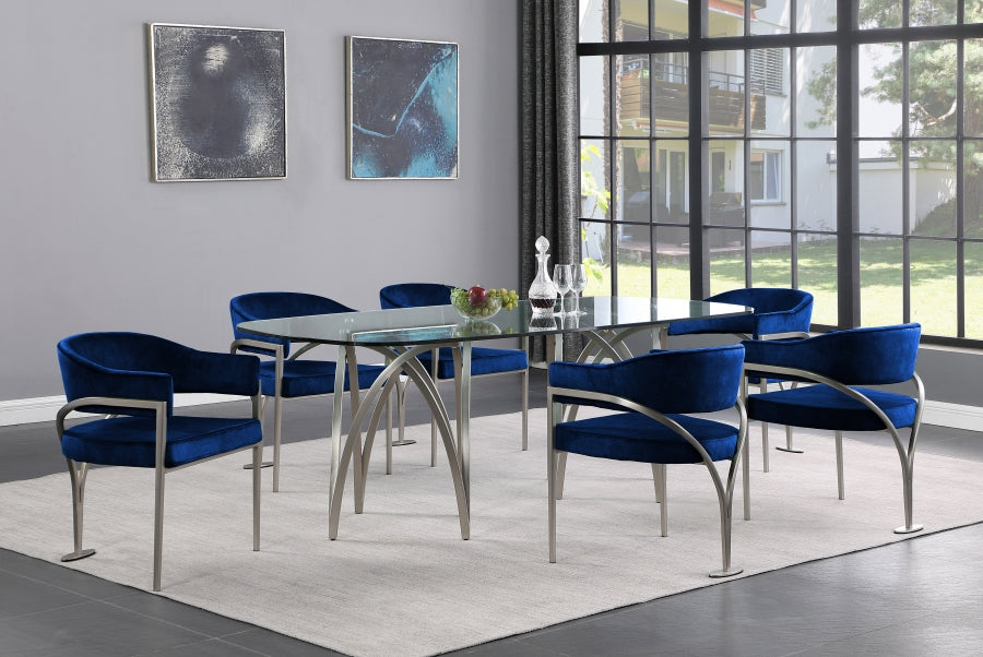 Silla para comedor de terciopelo azul marino Melony - juego de dos alrededor de un comedor.