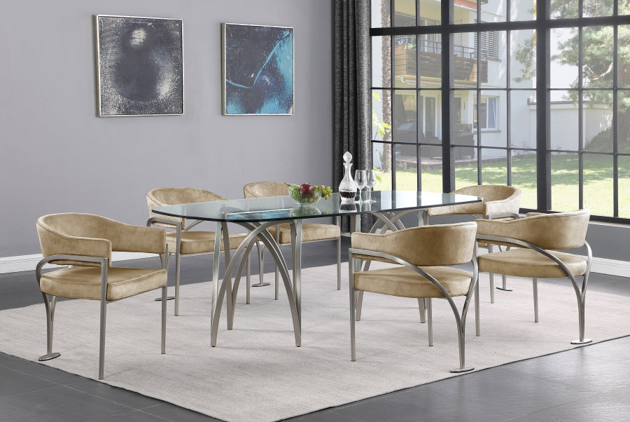 Silla para comedor de terciopelo beige Melony - juego de dos alrededor de un comedor.