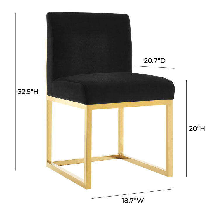 Silla para comedor de terciopelo negro moderna con base de acero inoxidable dorado Aella AALL-03 dimensiones.
