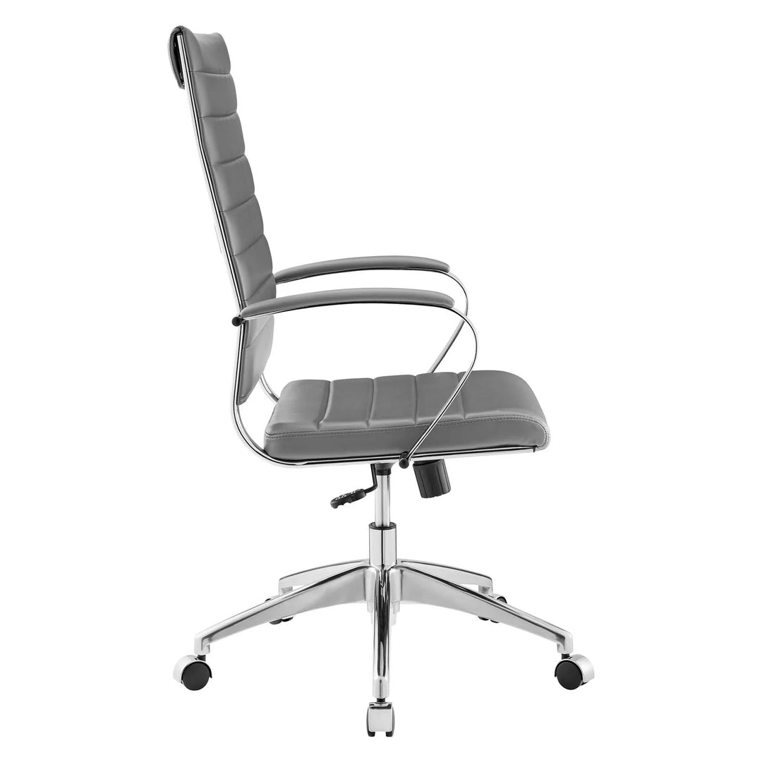Silla para escritorio de respaldo alto gris Zoa de lado.