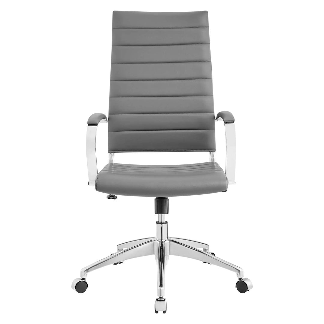 Silla para escritorio de respaldo alto gris Zoa de frente.