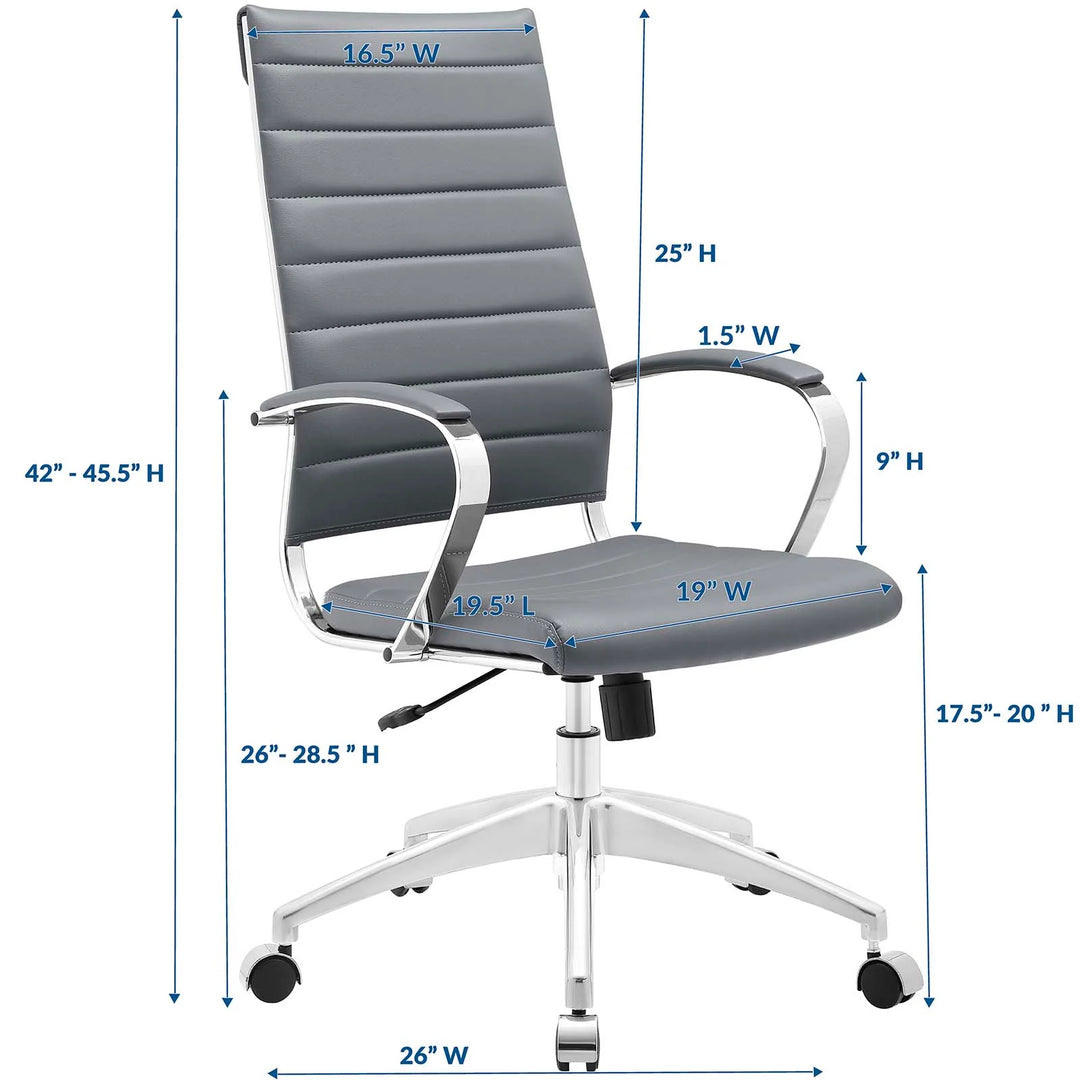 Silla para escritorio de respaldo alto gris Zoa dimensiones.
