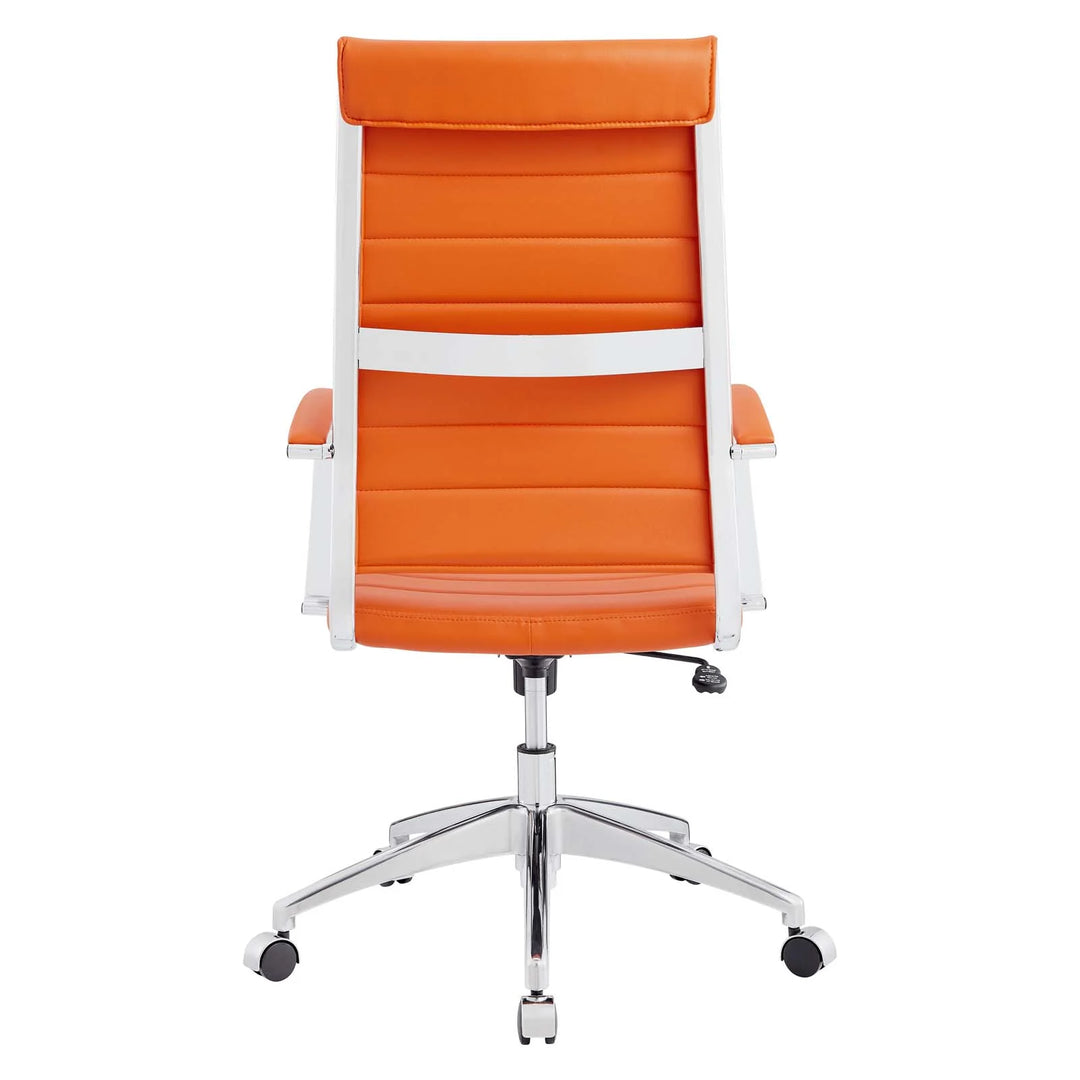 Silla para escritorio de respaldo alto naranja Zoa de atrás.