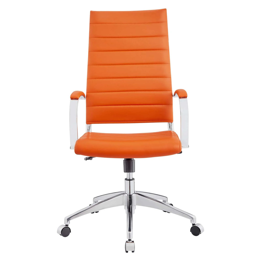 Silla para escritorio de respaldo alto naranja Zoa de frente.