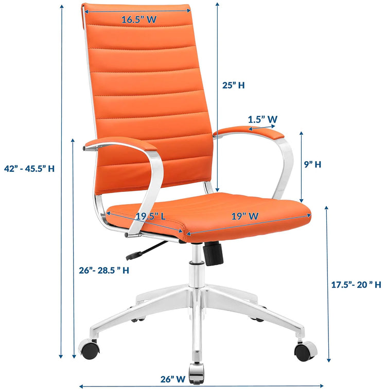 Silla para escritorio de respaldo alto naranja Zoa dimensiones.