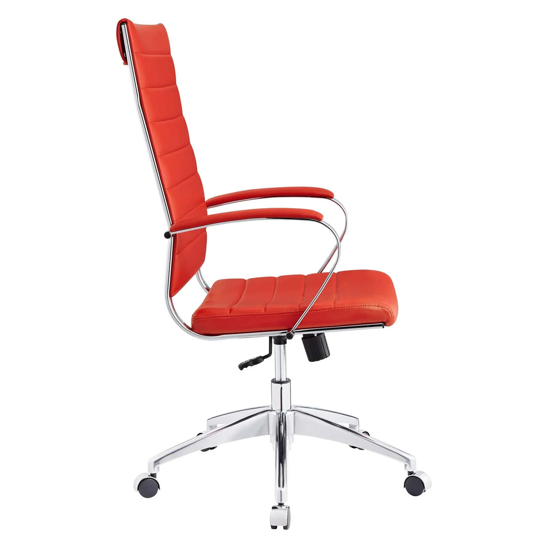 Silla para escritorio de respaldo alto rojo Zoa de lado.