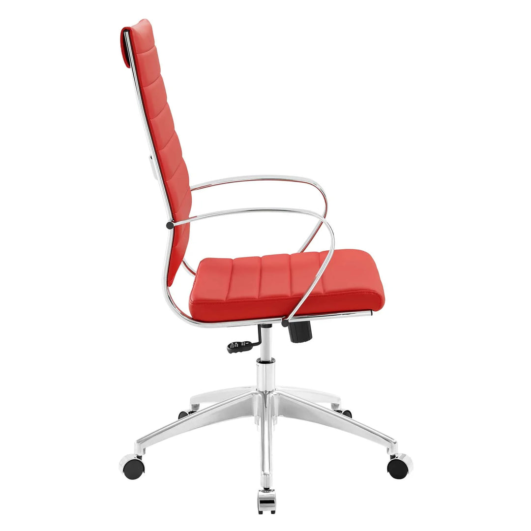 Silla para escritorio de respaldo alto rojo Zoa de lado.