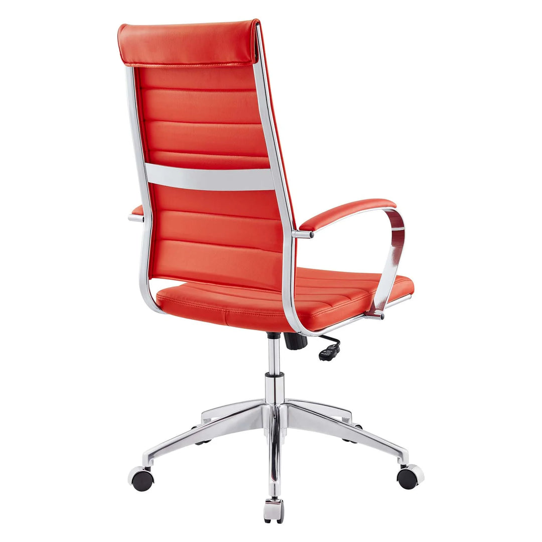 Silla para escritorio de respaldo alto rojo Zoa de espaldas.
