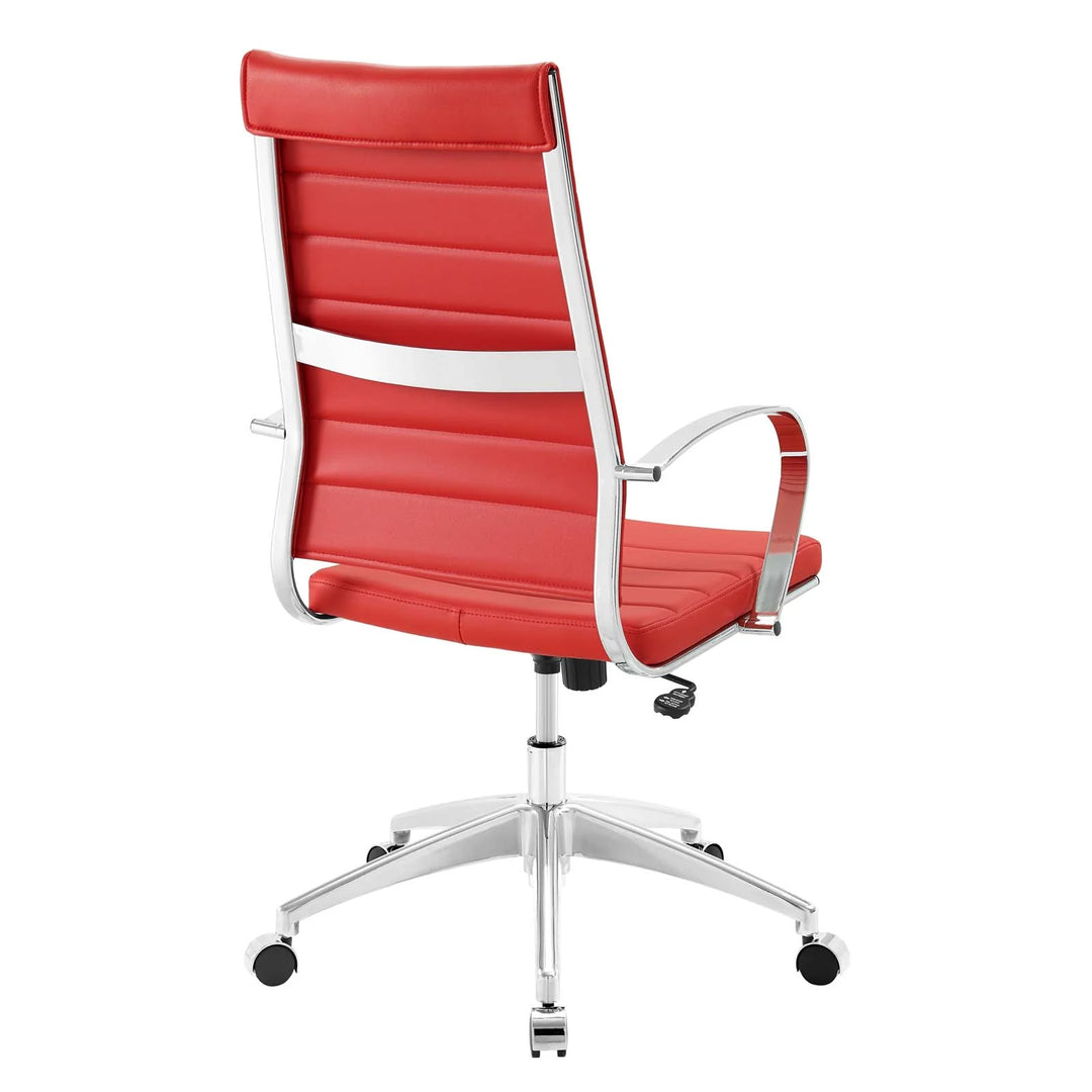 Silla para escritorio de respaldo alto rojo Zoa de espaldas.
