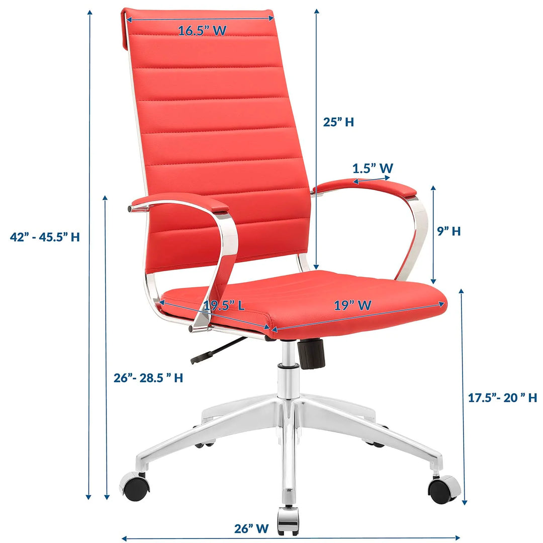 Silla para escritorio de respaldo alto rojo Zoa dimensiones.