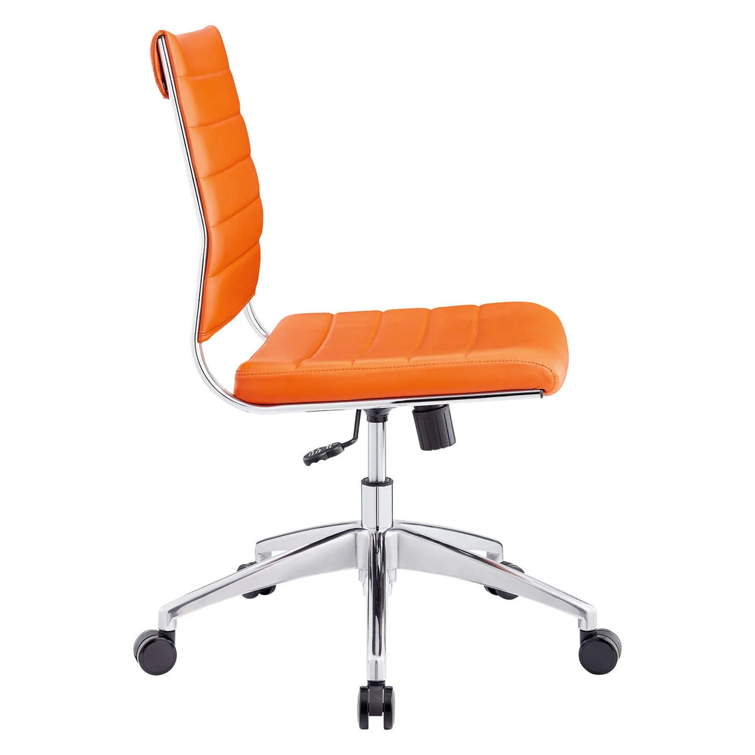 Silla para escritorio moderna sin descansabrazos naranja Zoa de lado.