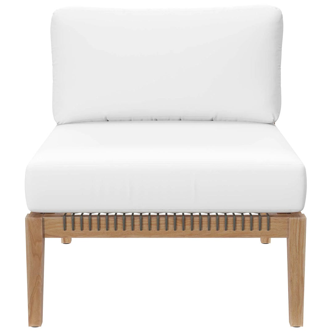 Silla sin descansabrazos para exterior de teca color blanco Monni de frente.