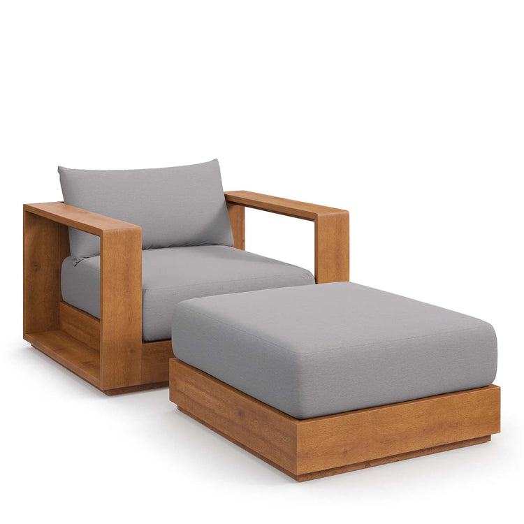 Silla y ottoman para exteriores de madera de acacia Neuba.
