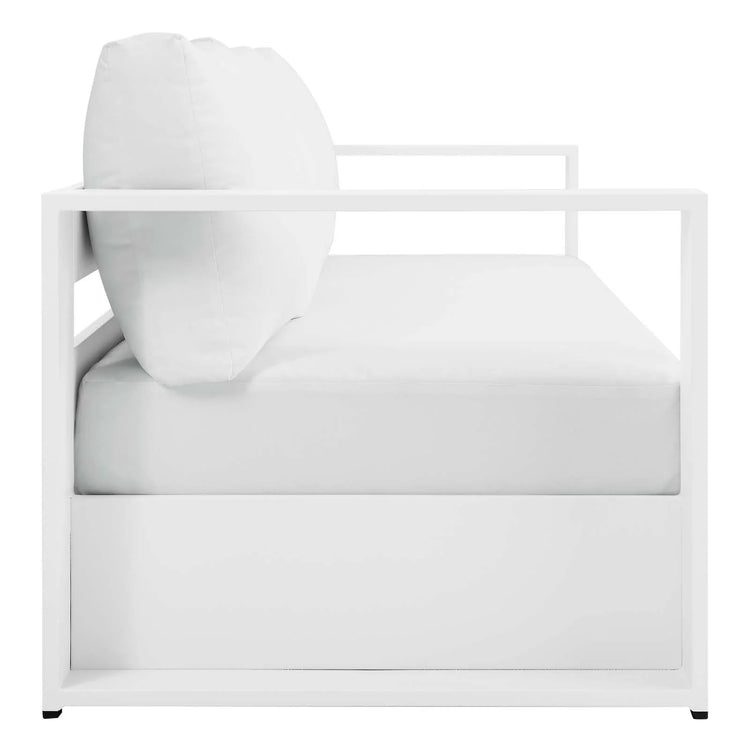 Sillón de aluminio blanco y tela blanco para exteriores Neuba de frente de lado.