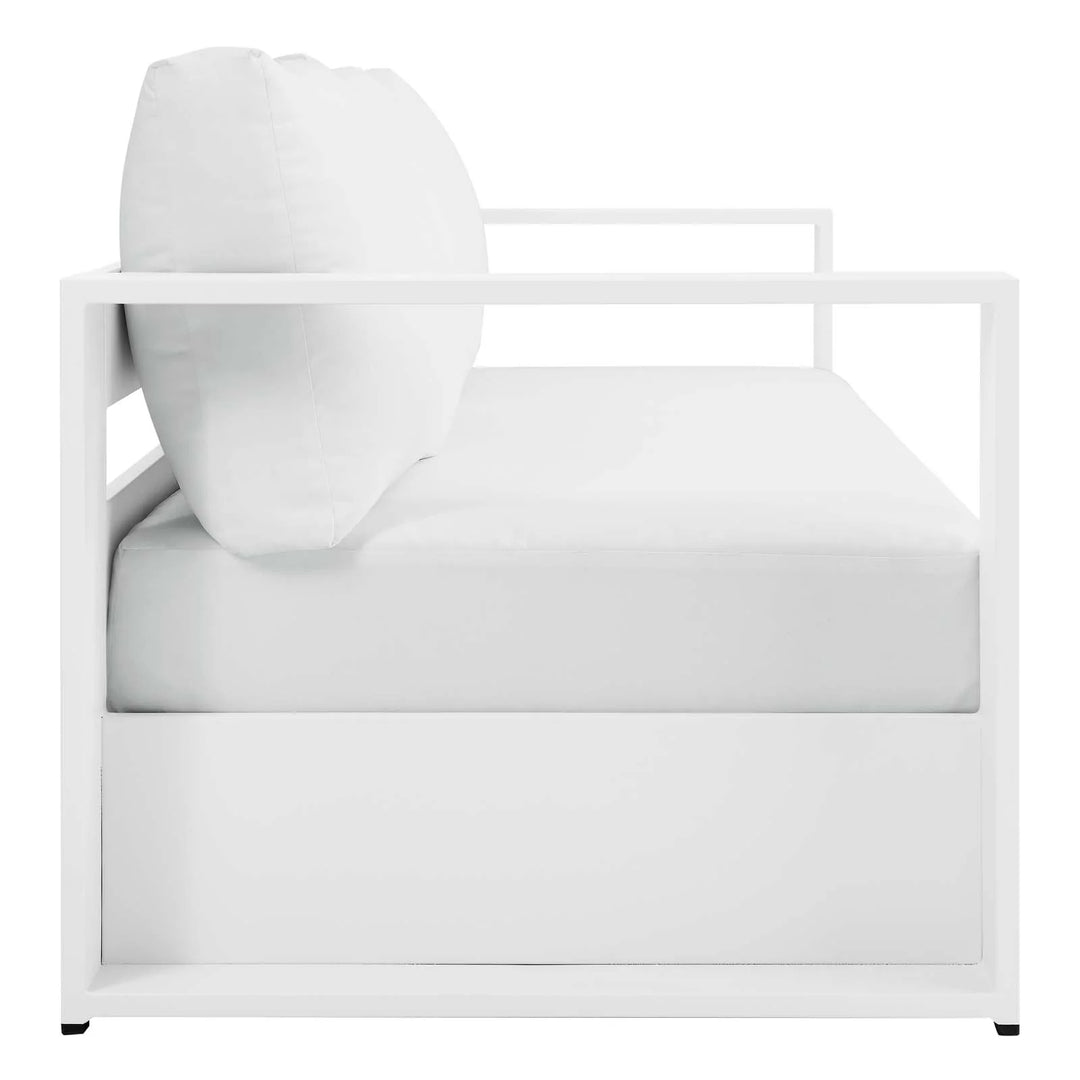 Sillón de aluminio blanco y tela blanco para exteriores Neuba de frente de lado.