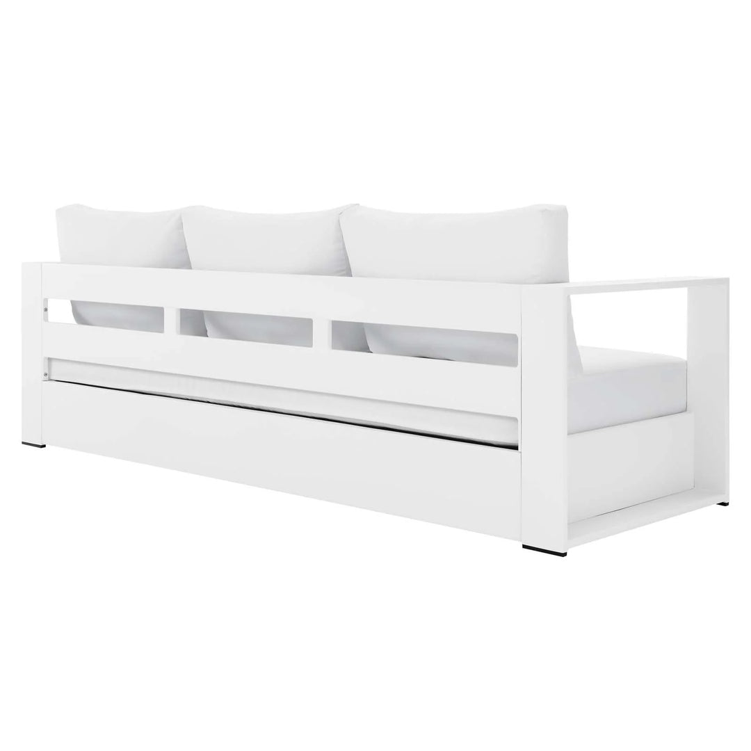 Sillón de aluminio blanco y tela blanco para exteriores Neuba de frente de espaldas.