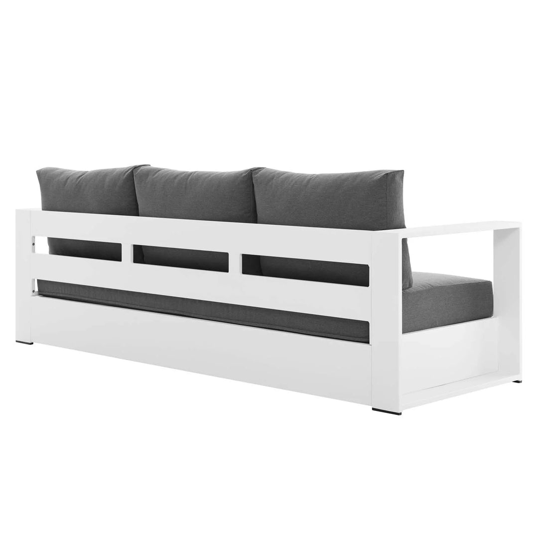 Sillón de aluminio blanco y tela carbón para exteriores Neuba de espaldas.