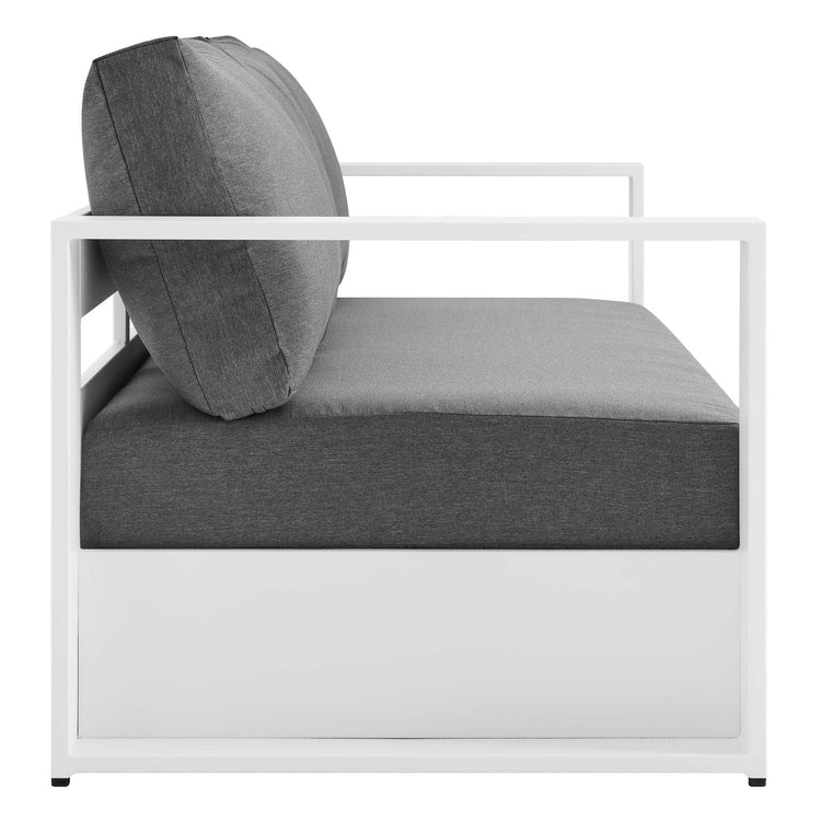 Sillón de aluminio blanco y tela carbón para exteriores Neuba de lado.